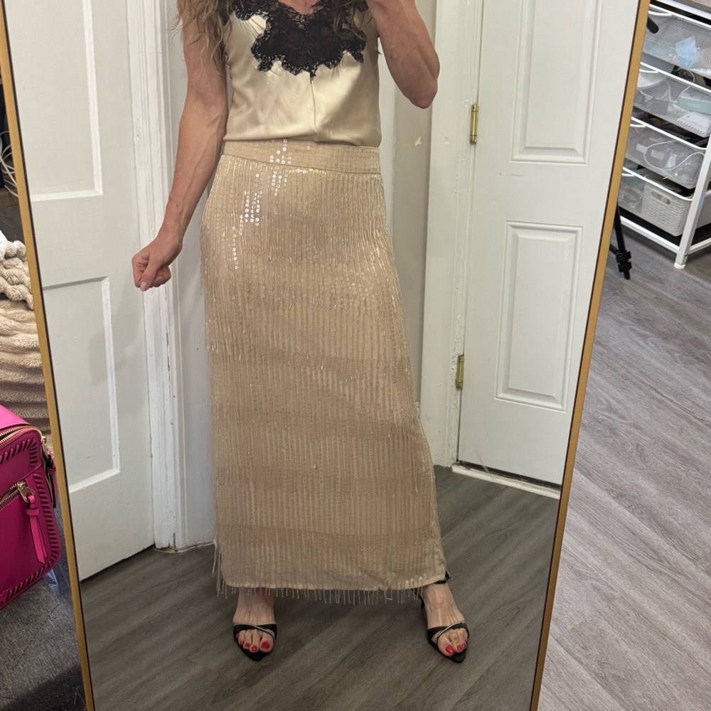 ASOS EDITION Beige Sequin Maxi Skirt  Size US 8